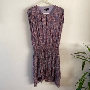 Frye Smocked Waist Dress Womens Small Purple Floral Tiered Skirt Cottagecore